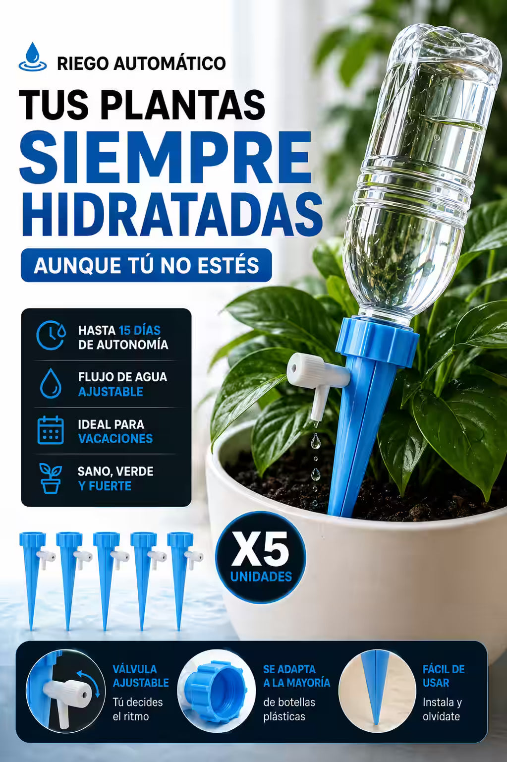 AquaFlow® – Sistema de Goteo para Plantas x5 und