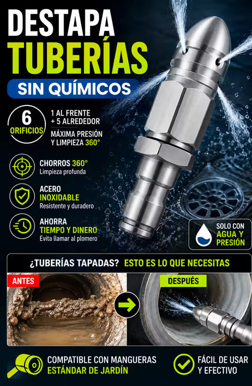 DrainForce® - Boquilla Profesional de Alta Presión para Destapar Tuberías