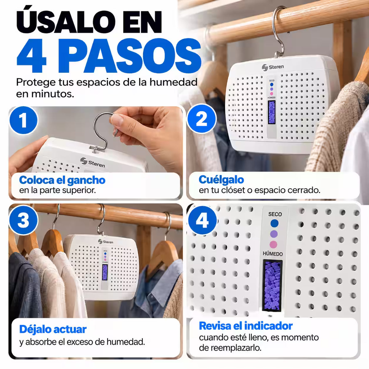 Steren® - Deshumidificador Electrónico de Gel de Sílica Recargable