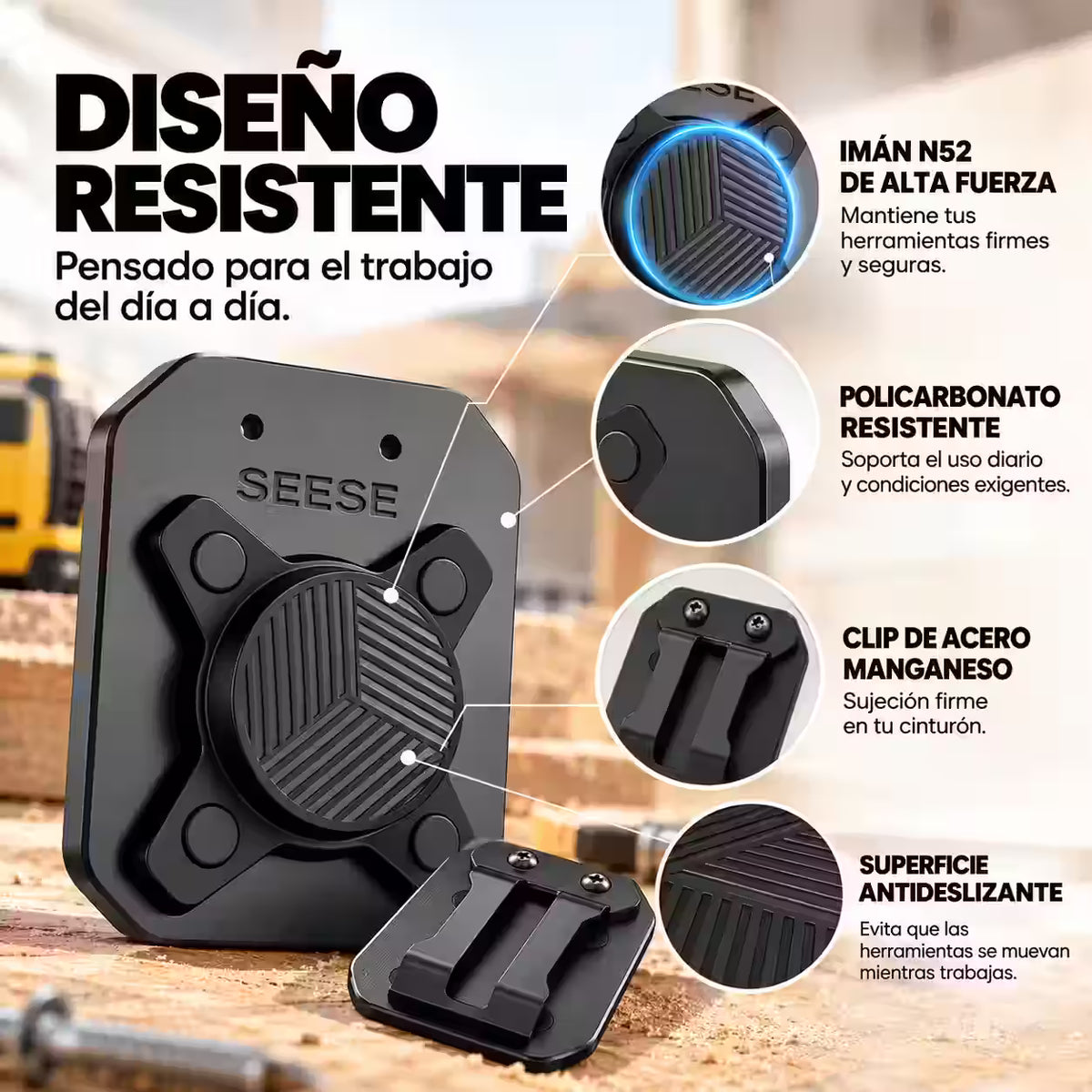 Seese -   Soporte Magnético para Herramientas con Clip para Cinturón X1 Und