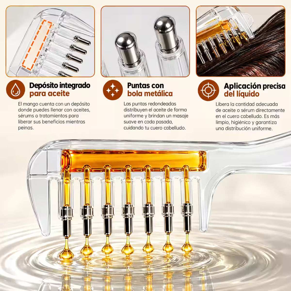 HairDrop® - Peine Aplicador de Aceites y Sérums para Cuero Cabelludo