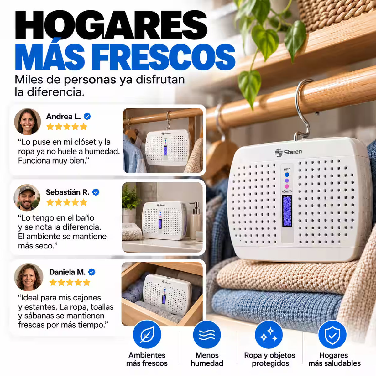 Steren® - Deshumidificador Electrónico de Gel de Sílica Recargable