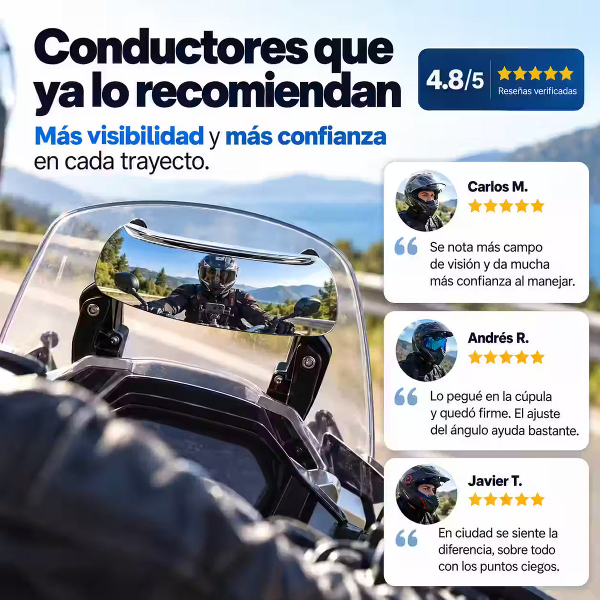 WideTrack® - Espejo Retrovisor Panorámico para Moto con Soporte Ajustable