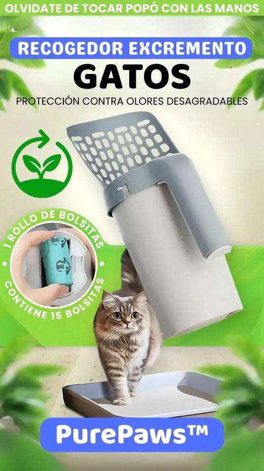 PurePaws™ - Recogedor de Excrementos de Gatos con Soporte Integrado Desmontable