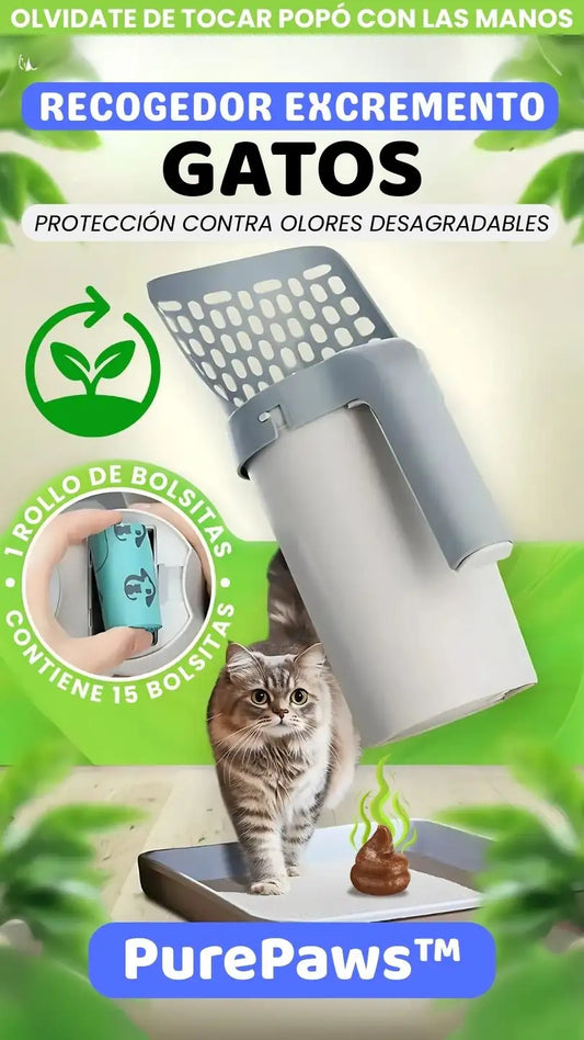 PurePaws™ - Recogedor de Excrementos de Gatos con Soporte Integrado Desmontable